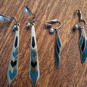 2 pair Boho Sterling Silver Alpaca Clip on Earrings.